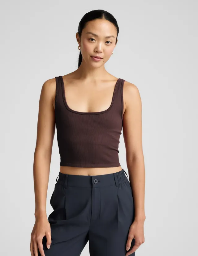 Beyond Yoga Keep It Cool Seamless Cropped Tank linne Iced Mocha kylande