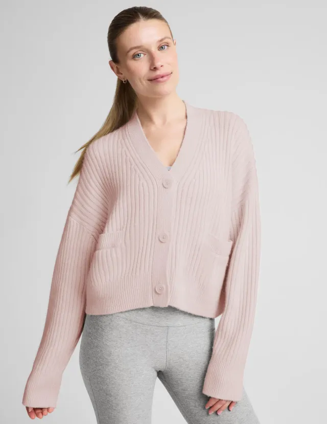 Beyond Yoga Wool Blend Cardigan kofta Soft Orchid mjuk ullblandning