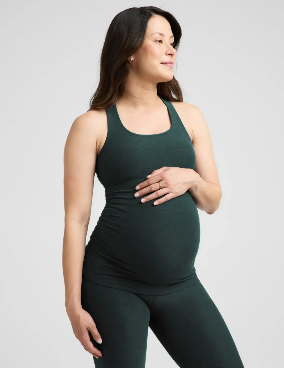 Beyond Yoga Spacedye Bases Covered Maternity Tank linne Dark Ivy Heather gravid