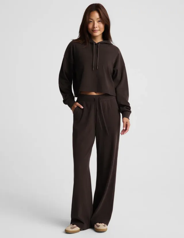 Beyond Yoga Breathe Easy Ribbed vida byxor Dark Chocolate mjuka