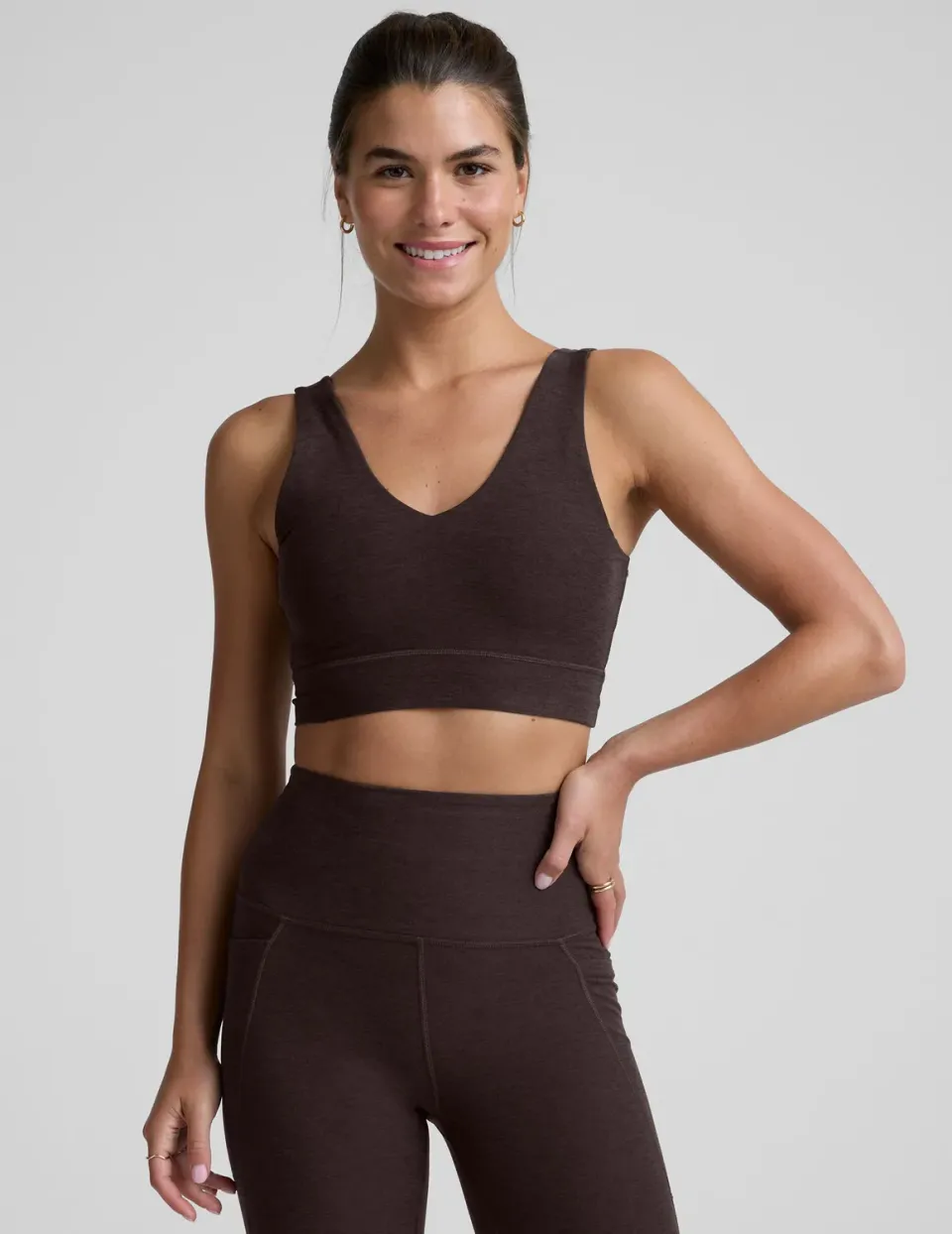 Beyond Yoga Spacedye Good Day Long Line sport-bh Dark Chocolate mjuk