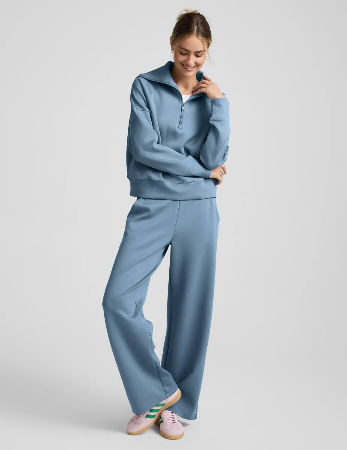 Beyond Yoga In the Flow 1/4 Zip Pullover Tröja Lunar Blue