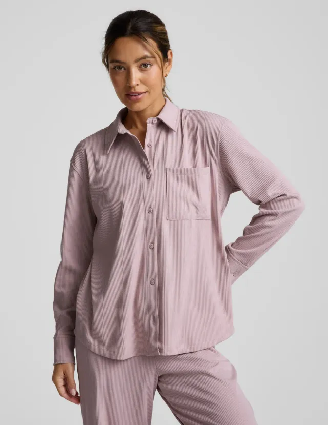 Beyond Yoga Breathe Easy Comfort Cord Button Up skjorta Pale Pink manchester