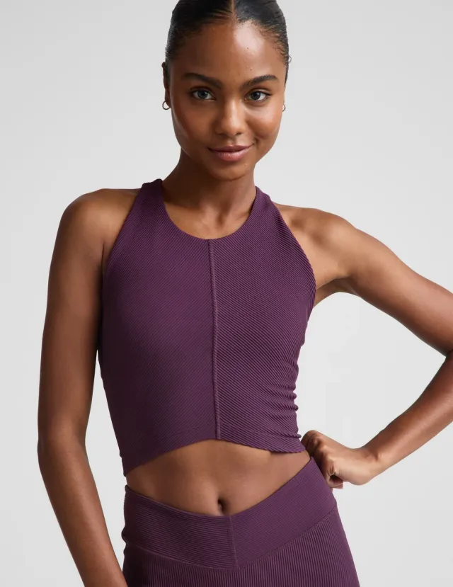 Beyond Yoga Impulse Ribbed High Neck Tank croptop Brilliant Blackberry hög hals