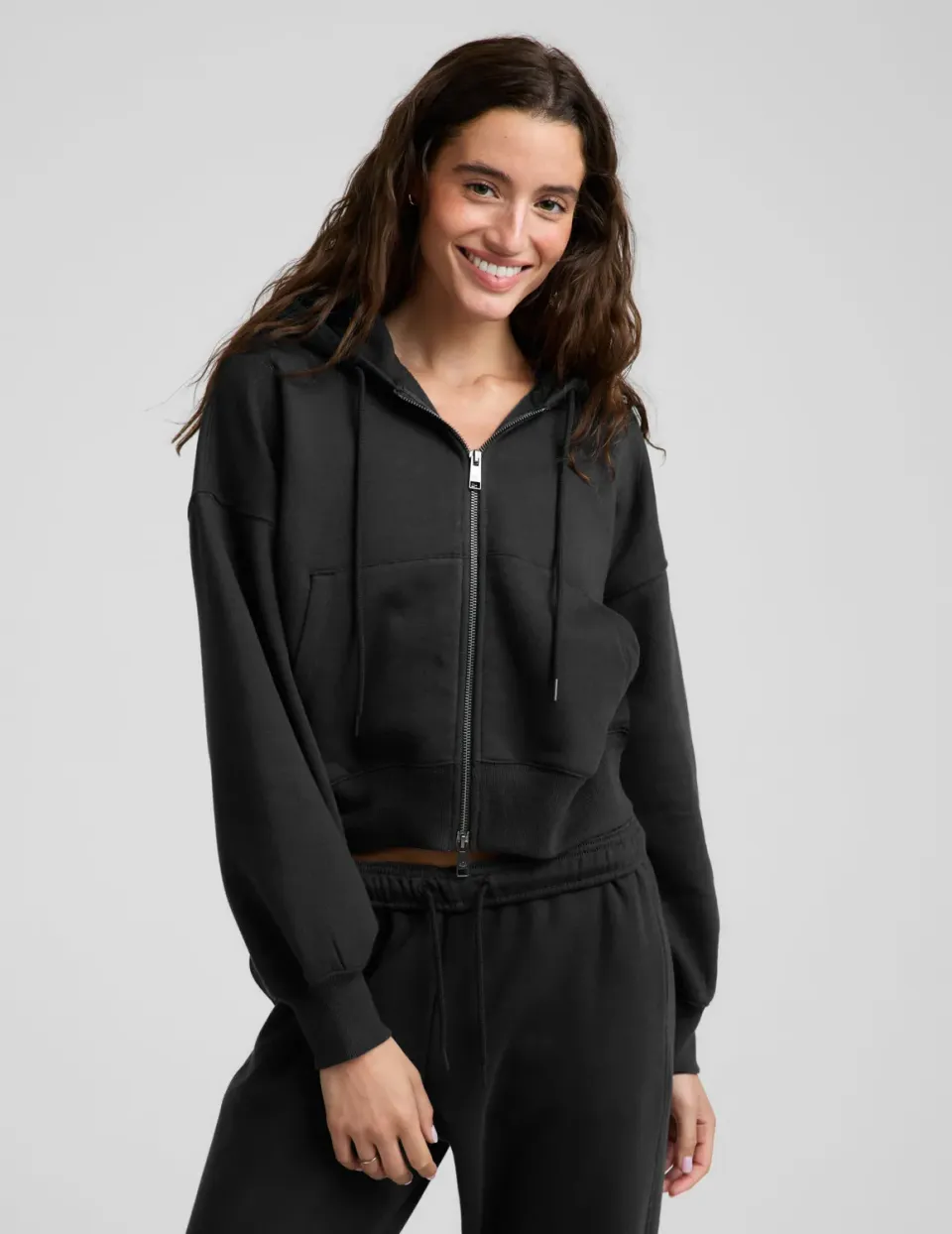 Beyond Yoga LuxeFleece 2.0 Full-Zip Hoodie svart relaxed fit