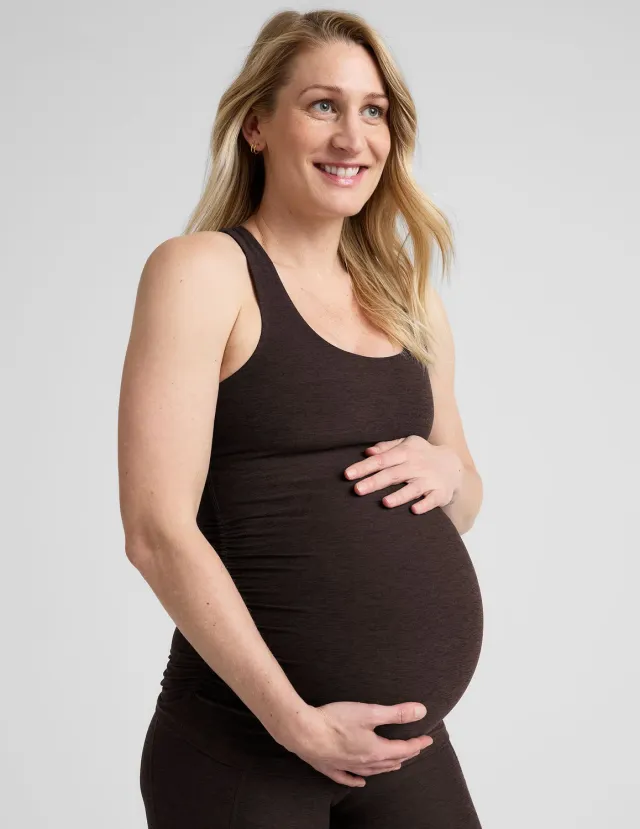 Beyond Yoga Spacedye Bases Covered Maternity Tank linne Dark Chocolate Heather gravid