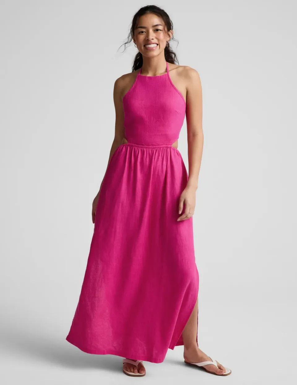 Beyond Yoga SoftWash Linen Halter Klänning Pink Glow Linne