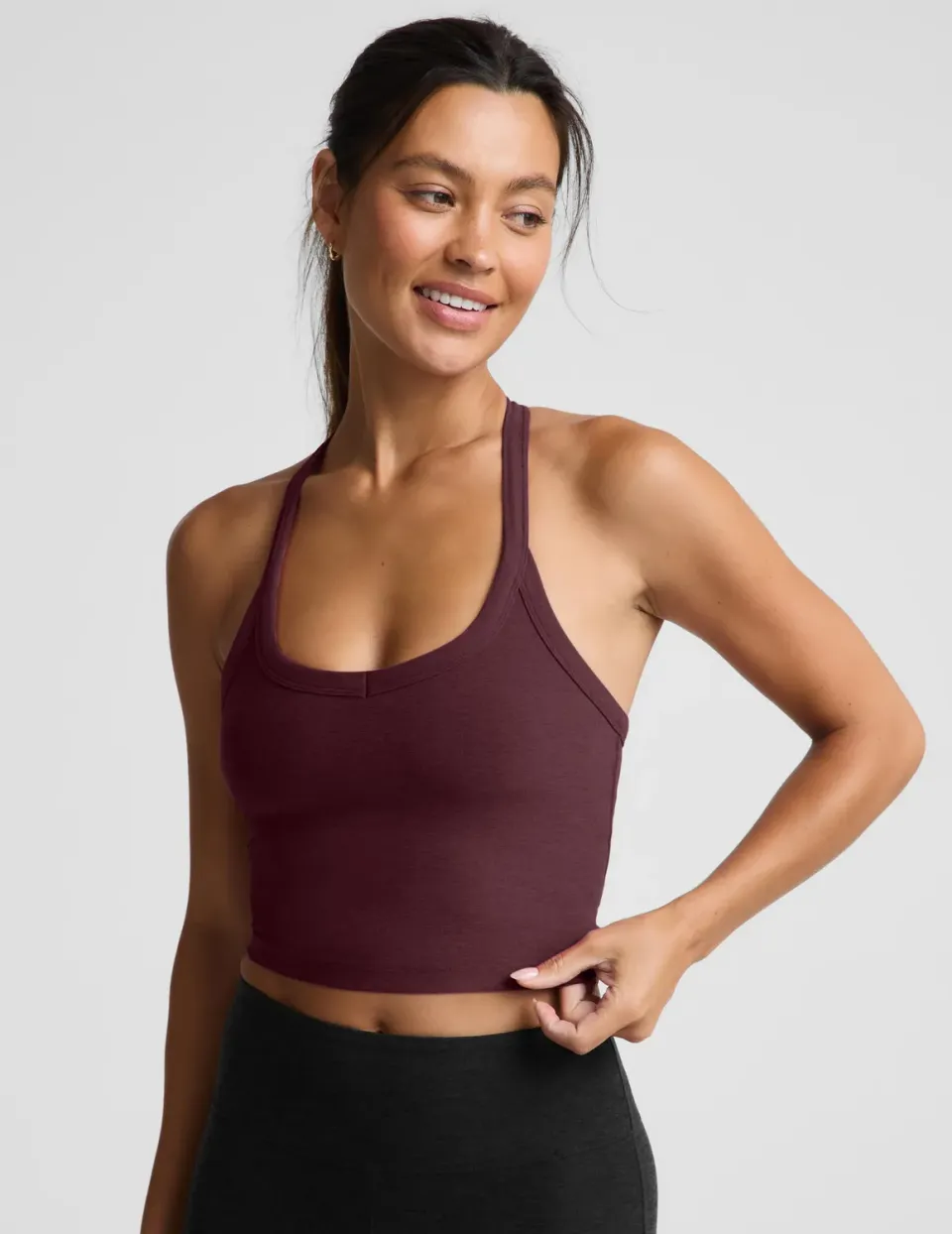 Beyond Yoga Spacedye On The Up Cropped Tank linne Cabernet smidigt