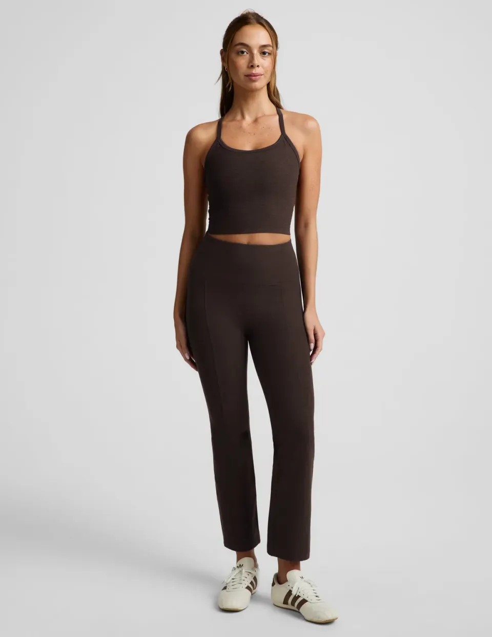 Beyond Yoga Spacedye Pintuck Kick Flare flarebyxa Dark Chocolate capri