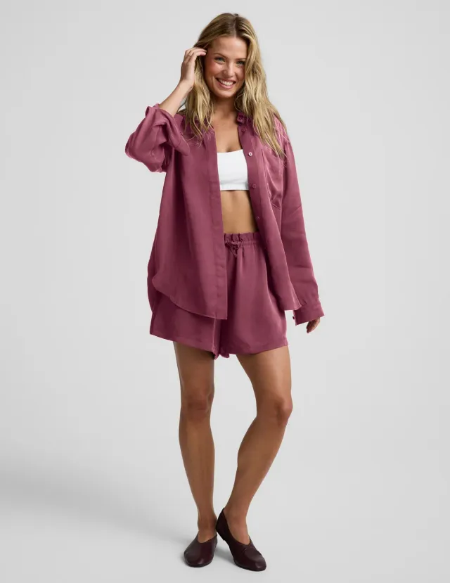 Beyond Yoga Sunkissed Cupro Button Down skjorta Muted Mauve