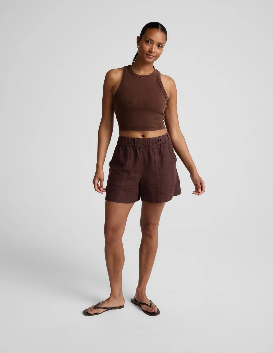 Beyond Yoga On Repeat Rib High Neck linne mocha bomull