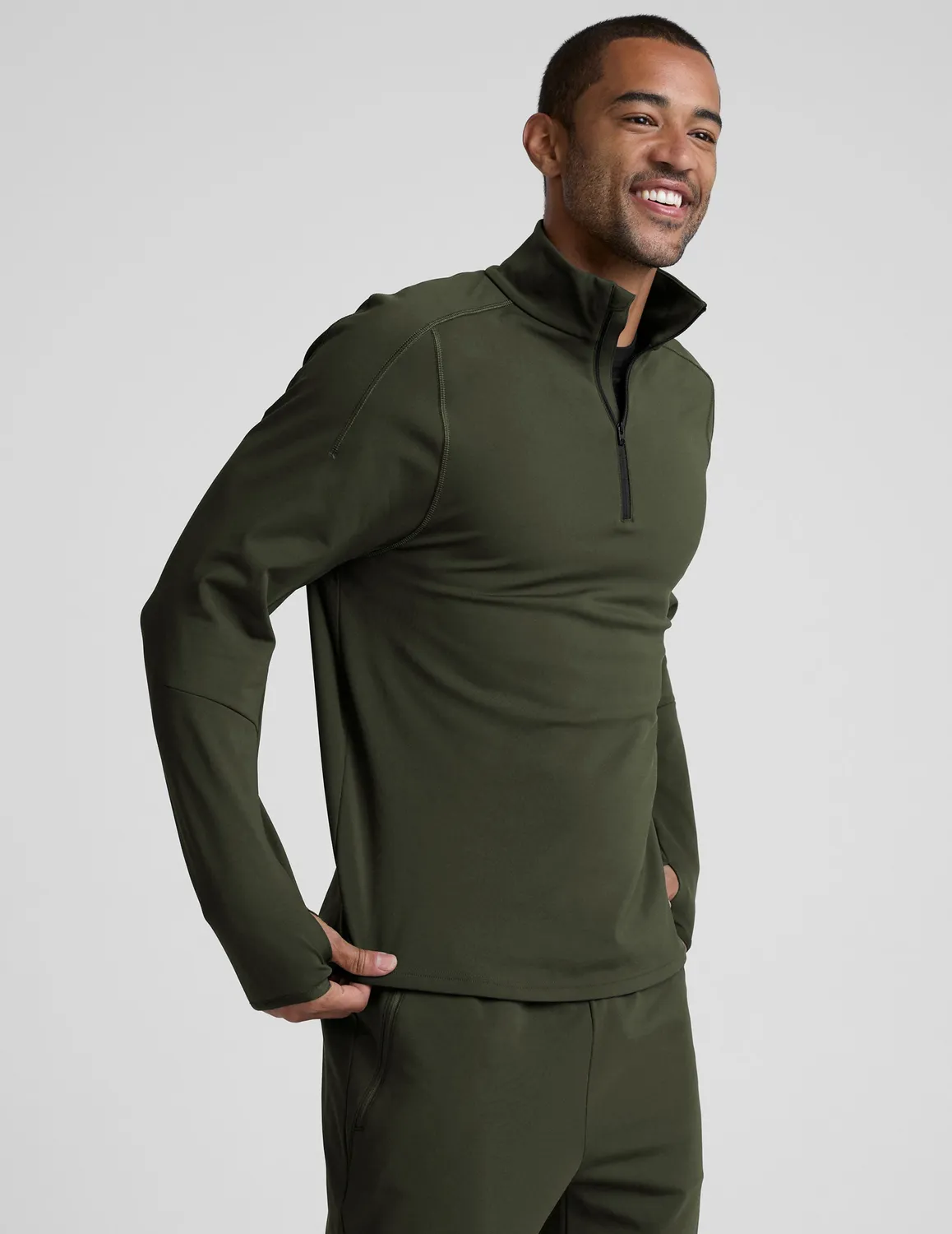 Beyond Yoga Pacer Fleece-Backed Quarter Zip tröja forest moss
