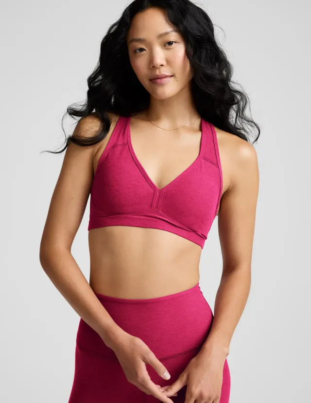 Beyond Yoga Spacedye Lift Your Spirits sportbh Berry Red Heather 1X-2X