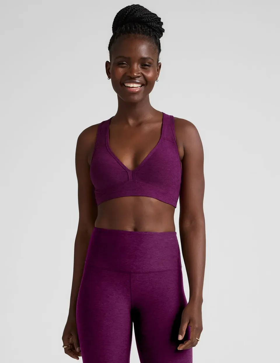Beyond Yoga Spacedye Lift Your Spirits sportbh Aubergine-Beet mellanstöd