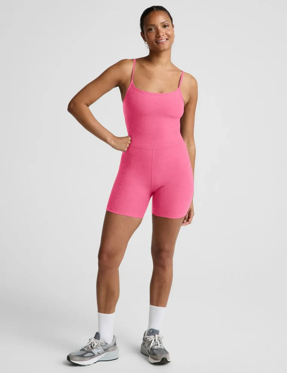 Beyond Yoga Spacedye Keep Pace Biker jumpsuit Luscious Pink Heather BH