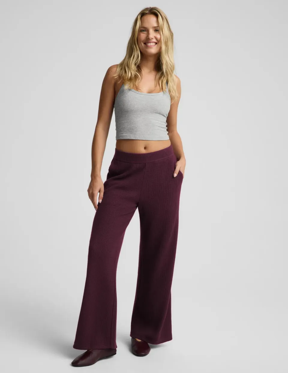 Beyond Yoga Rest Day Waffle Wide Leg Pant mjukisbyxor cabernet fickor