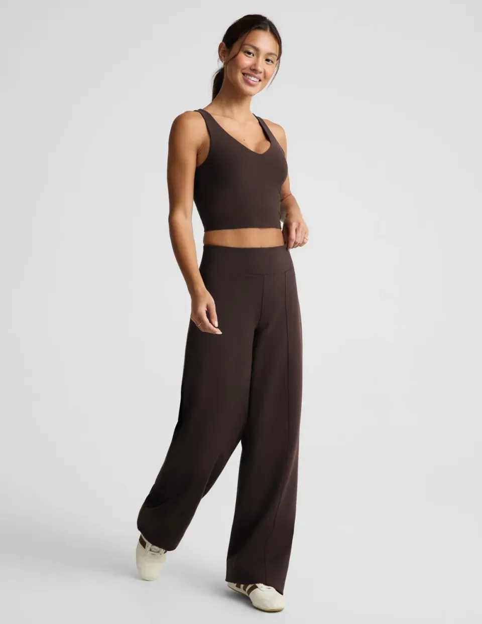 Beyond Yoga Ponte Straight Leg Pant 31" byxor mörkbrun fickor