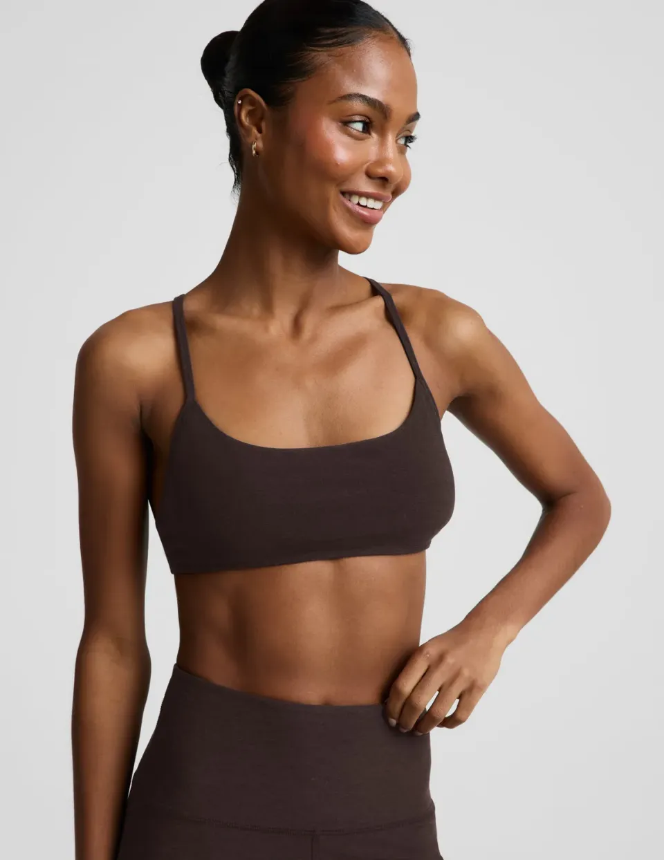 Beyond Yoga Spacedye Minimal Bra sport-bh Dark Chocolate Heather lätt stöd