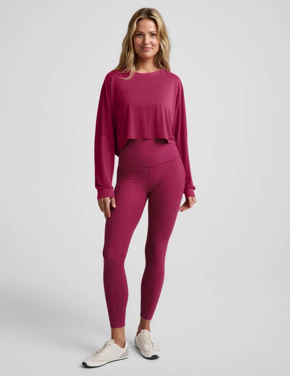 Beyond Yoga Studio Luxe Cropped Long Sleeve Tee sangria