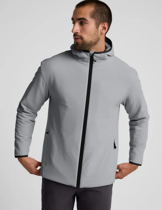 Beyond Yoga In Flight Insulated Men's Hooded Jacket jacka frostgrå