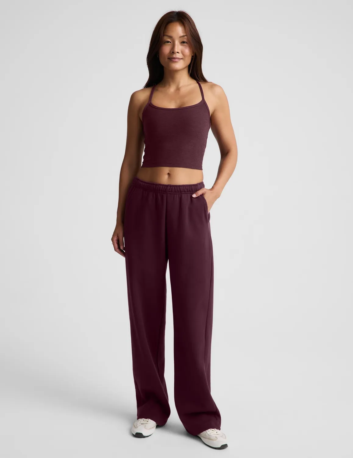 Beyond Yoga Spacedye Slim Racerback Cropped Tank linne Cabernet med BH