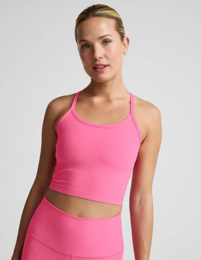 Beyond Yoga Spacedye Slim Racerback Cropped Tank topp Luscious Pink Heather med bh