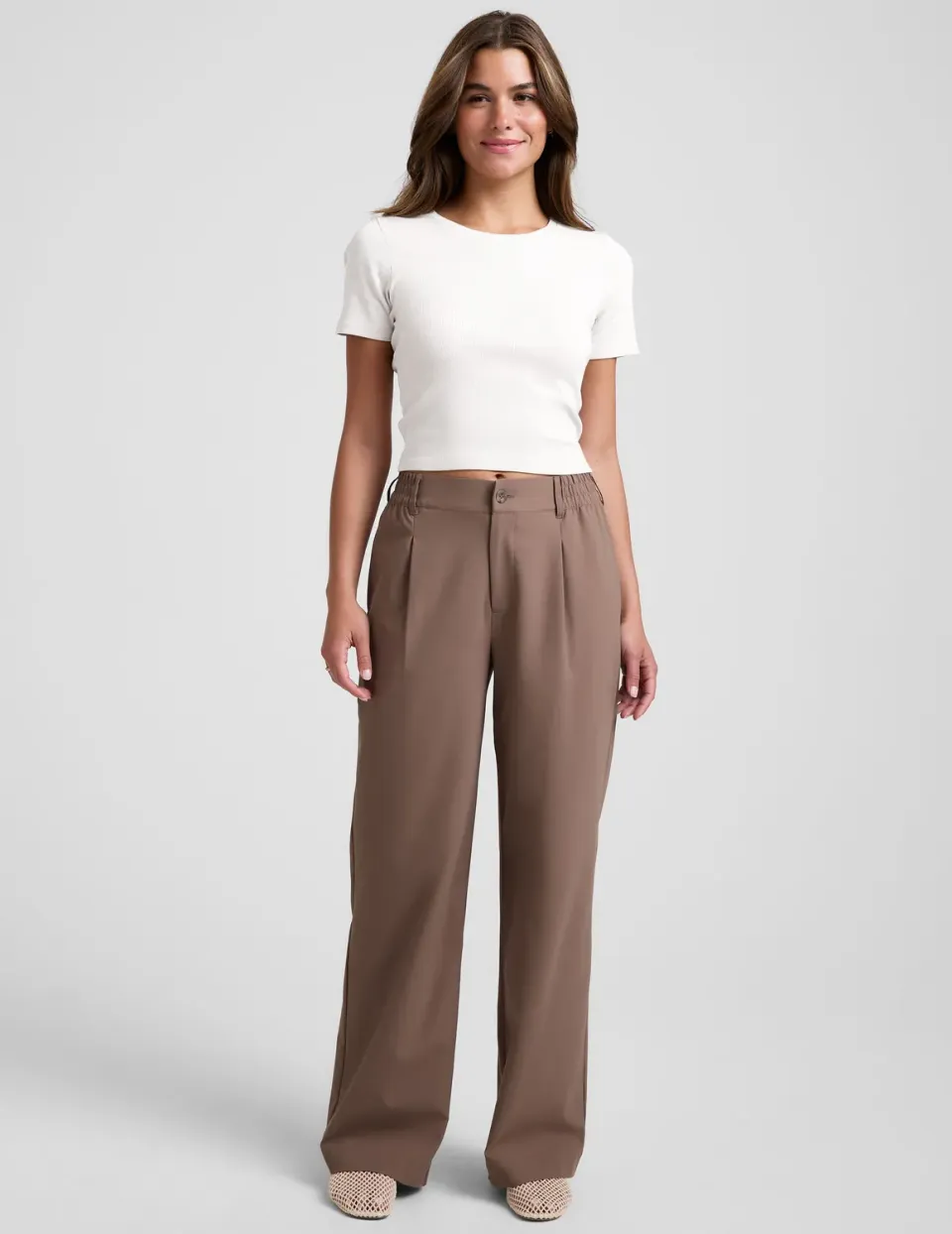 Beyond Yoga Status Wide Leg Trouser 31" kostymbyxa Khaki 31 tum