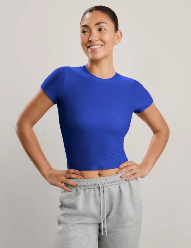 Beyond Yoga Featherweight Cropped Tee t-shirt Ultra Blue Heather lätt