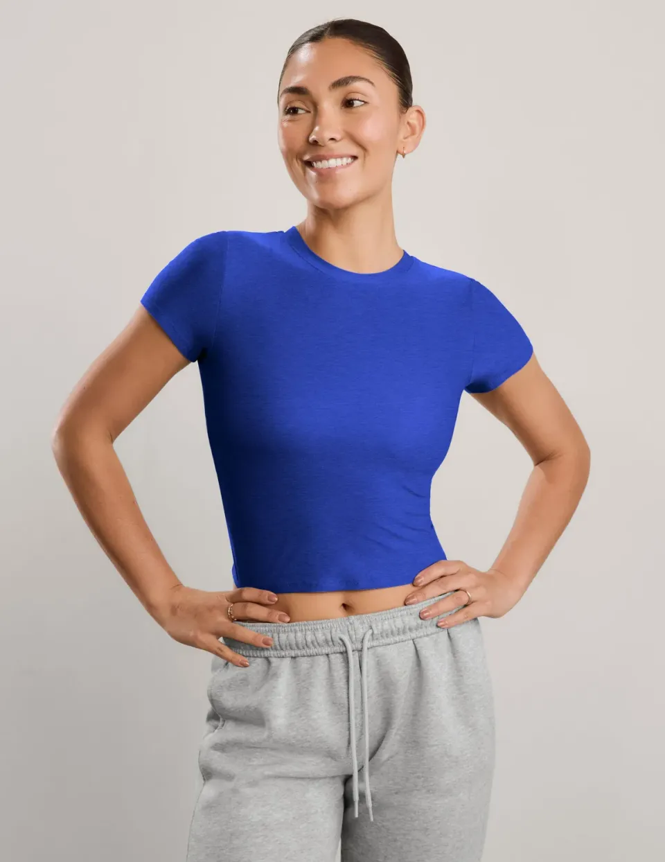 Beyond Yoga Featherweight Cropped Tee t-shirt Ultra Blue Heather lätt