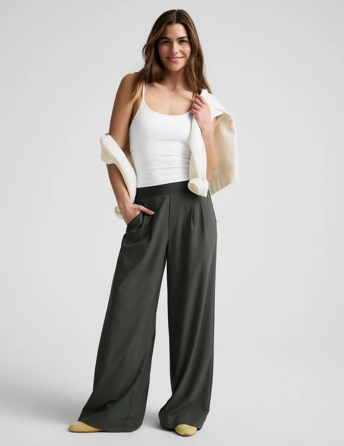 Beyond Yoga Elasticated Wide Leg byxor 31" skiffergrön lätt