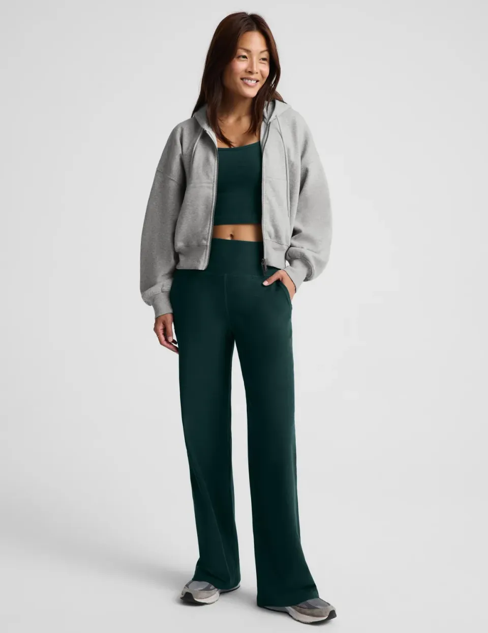 Beyond Yoga Spacedye Laid Back Wide Leg Pant 29" träningsbyxor Dark Ivy Heather vida