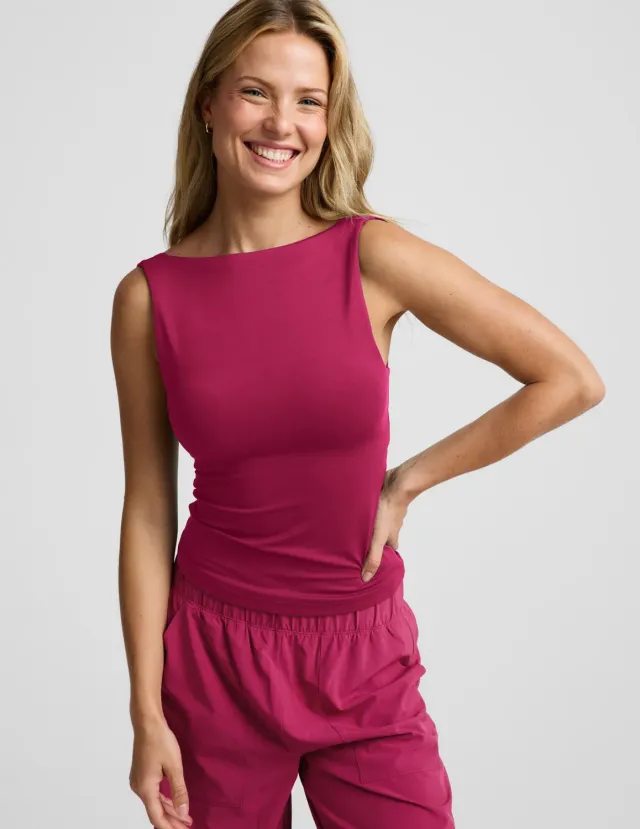 Beyond Yoga Eclipse Open Back Tank linne Sangria öppen rygg