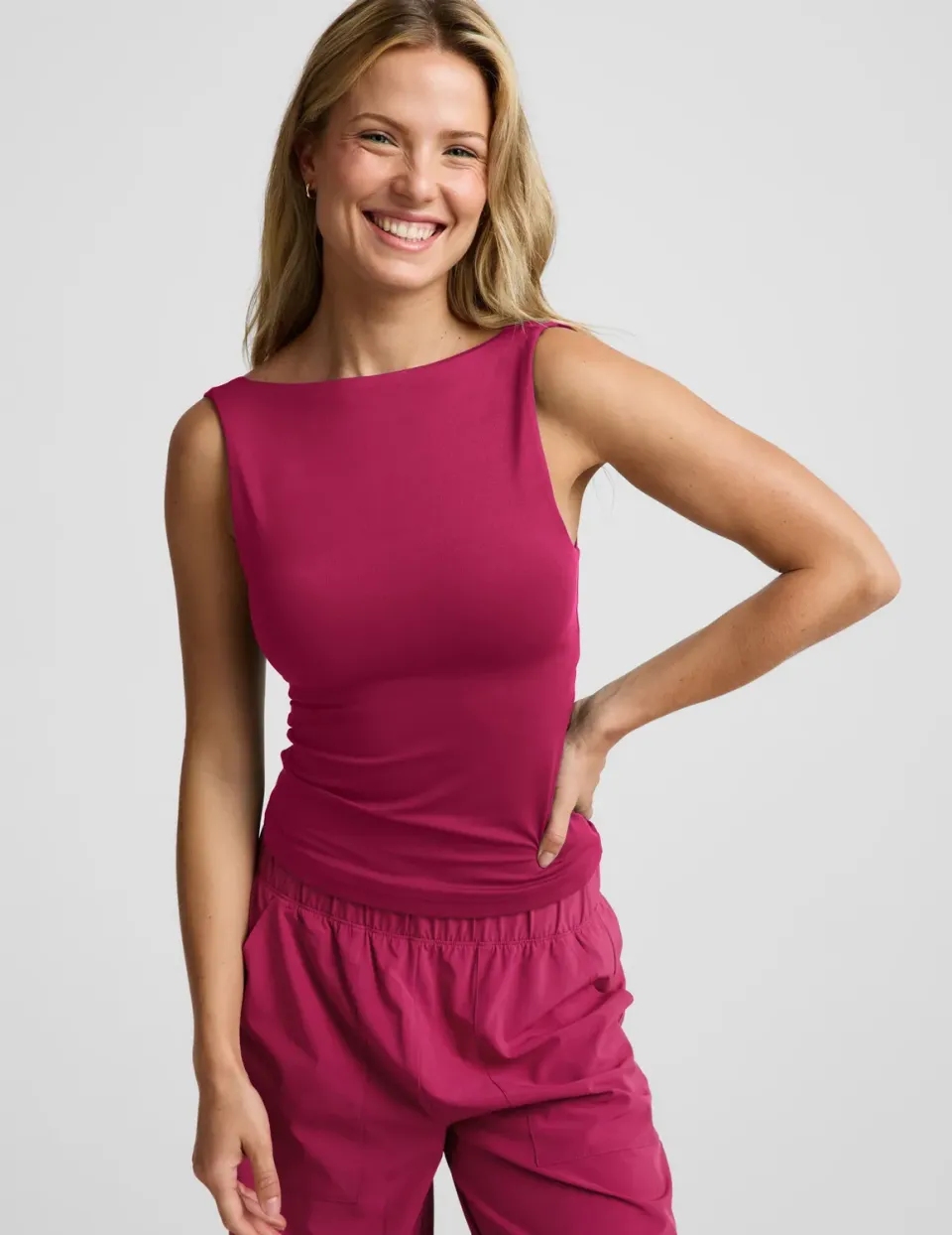 Beyond Yoga Eclipse Open Back Tank linne Sangria öppen rygg