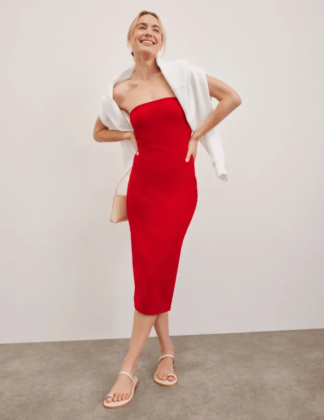 Beyond Yoga Spacedye Strapless Dress klänning röd midi