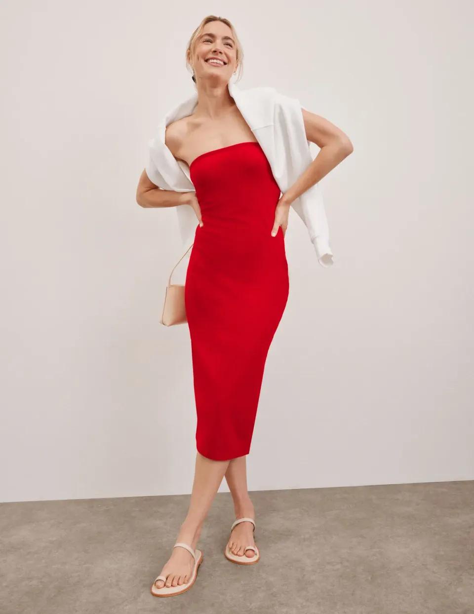 Beyond Yoga Spacedye Strapless Dress klänning röd midi