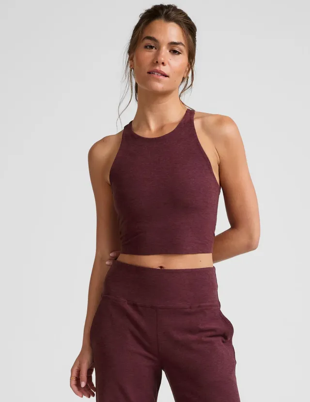 Beyond Yoga Spacedye Refocus Cropped Tank topp Midnight Burgundy inbyggd bh