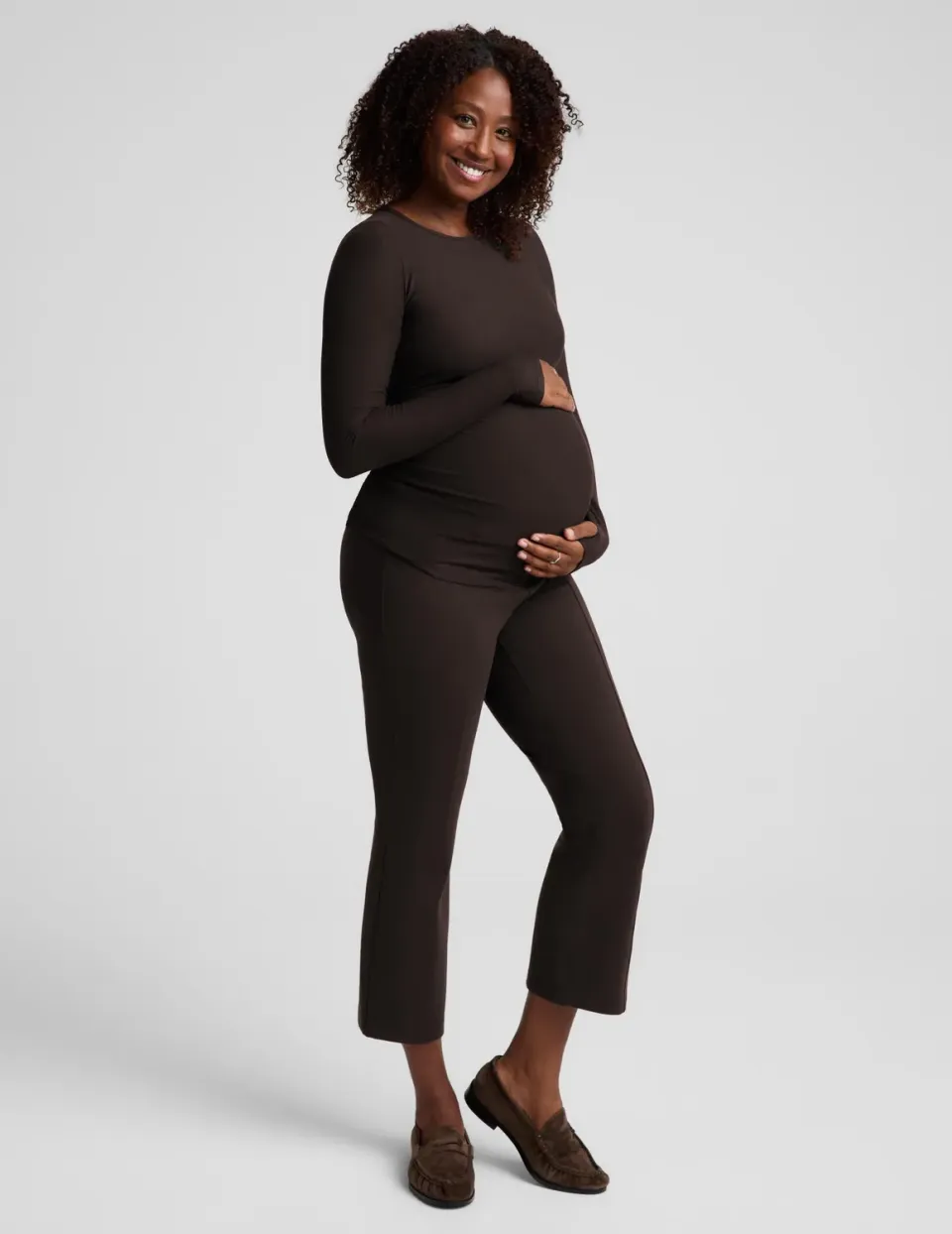 Beyond Yoga Ponte gravidbyxor dark chocolate cropped flare