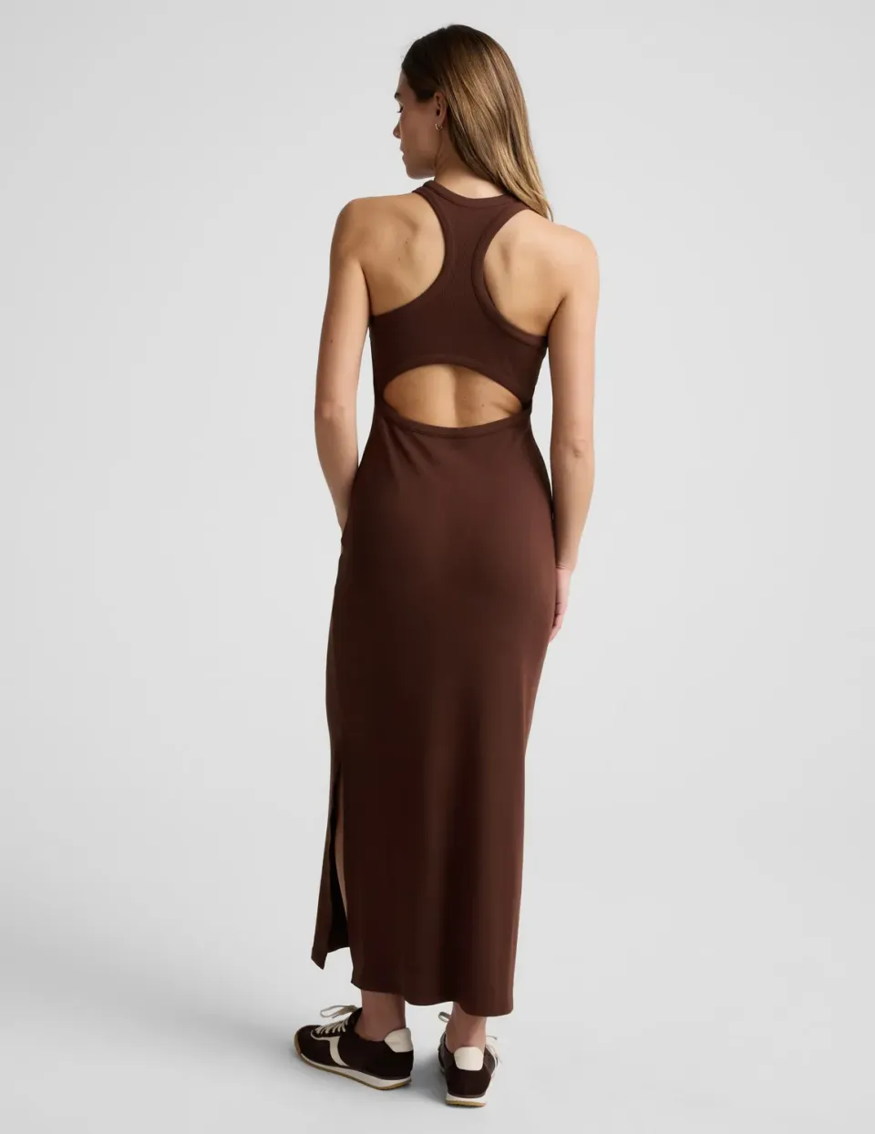Beyond Yoga Ribbed High Neck Maxi Dress klänning Iced Mocha ribbad