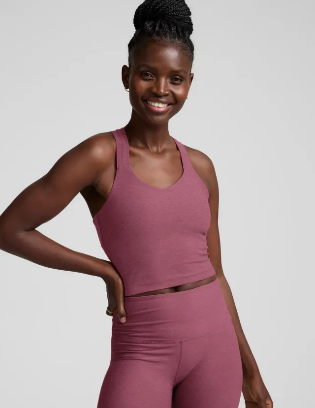 Beyond Yoga Spacedye Twist Through Cropped Tank träningstopp Smooth Mauve BH