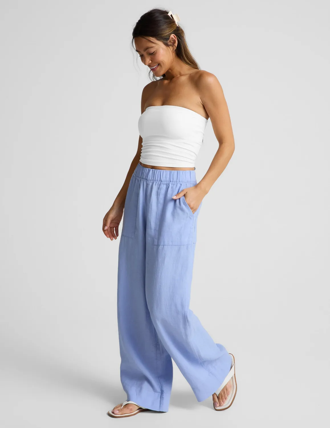 Beyond Yoga SoftWash Linen Easy Wide Leg Pant 29" byxor Periwinkle
