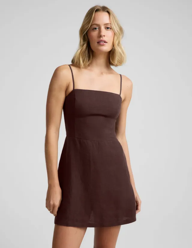 Beyond Yoga SoftWash Linen Seaside Mini Dress Iced Mocha