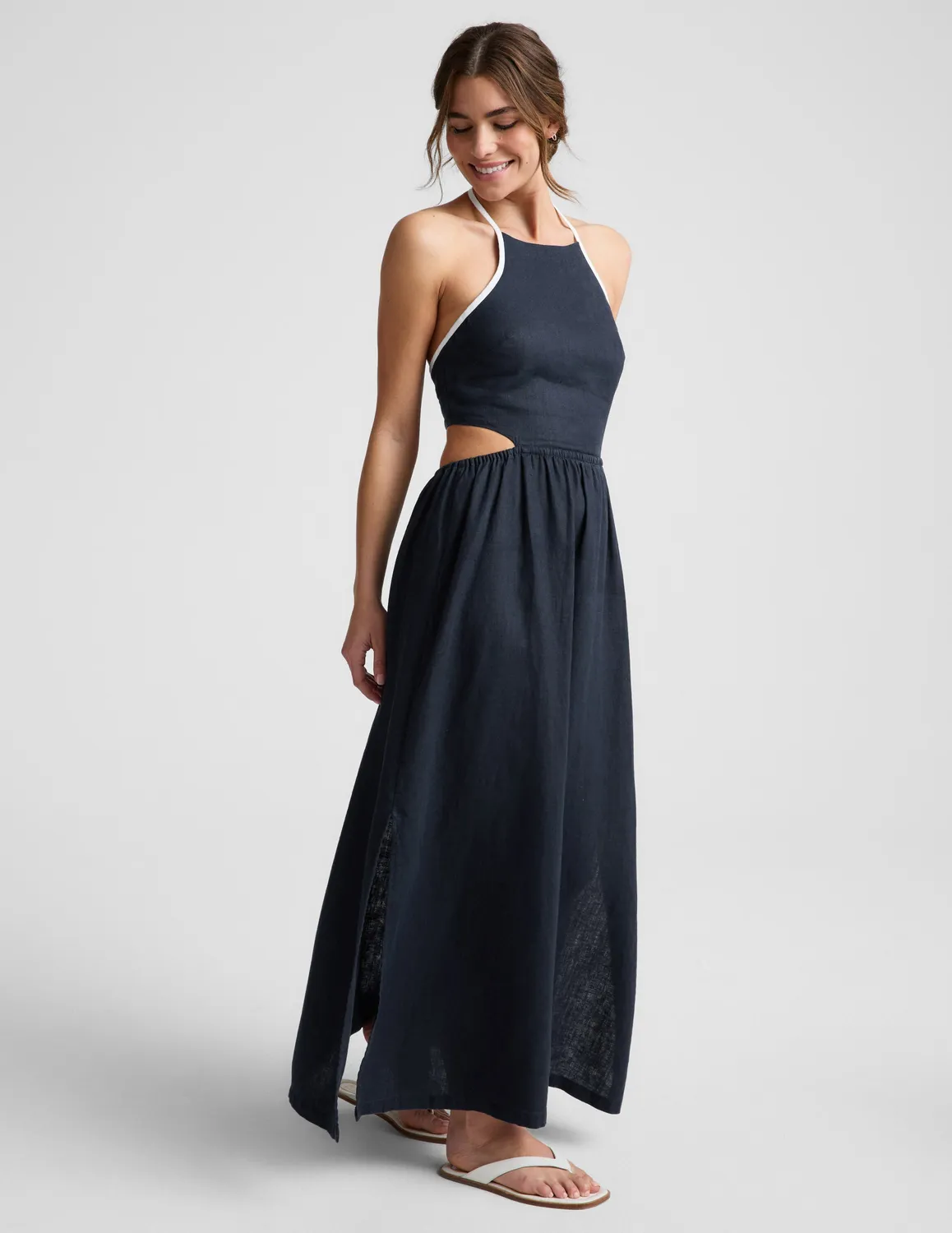 Beyond Yoga SoftWash Linen Halter maxiklänning marinblå