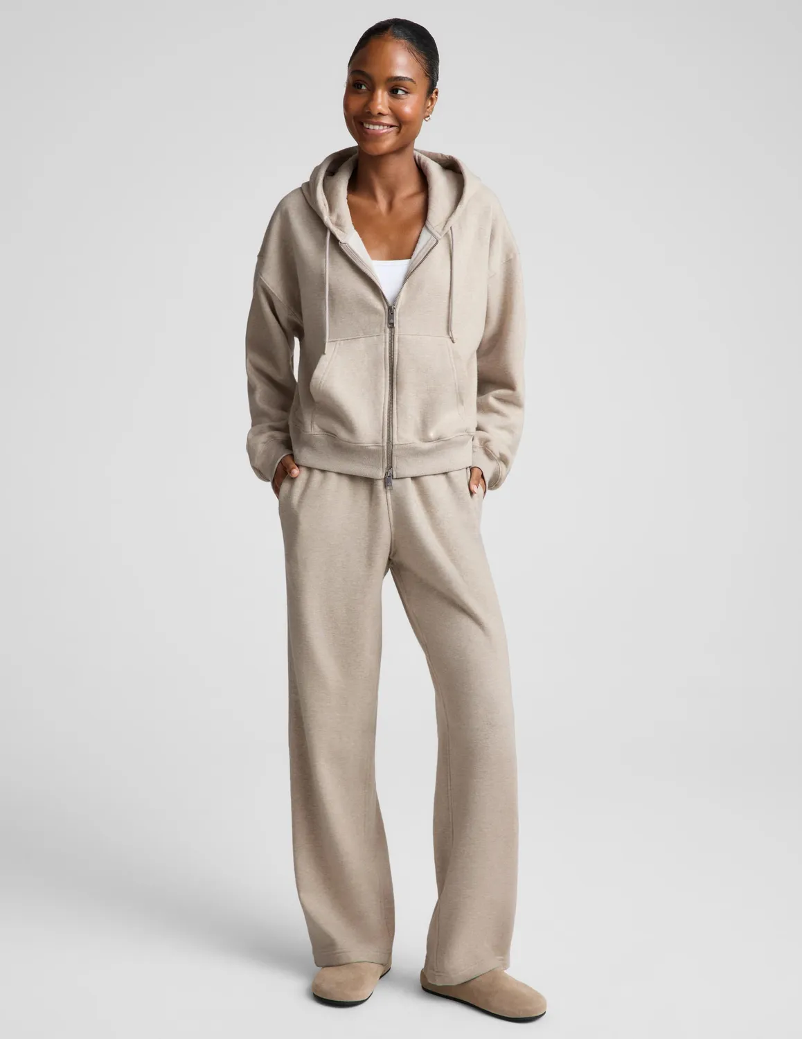 Beyond Yoga LuxeFleece 2.0 Hooded Full-Zip Jacket hoodie Oatmeal Heather mjuk