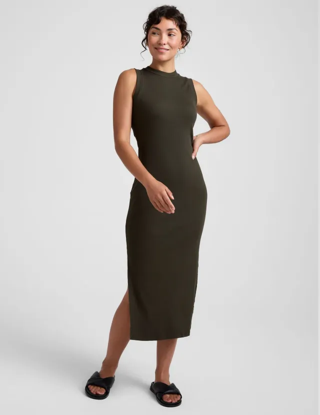 Beyond Yoga Rib Tank Dress klänning Olive Ink midi