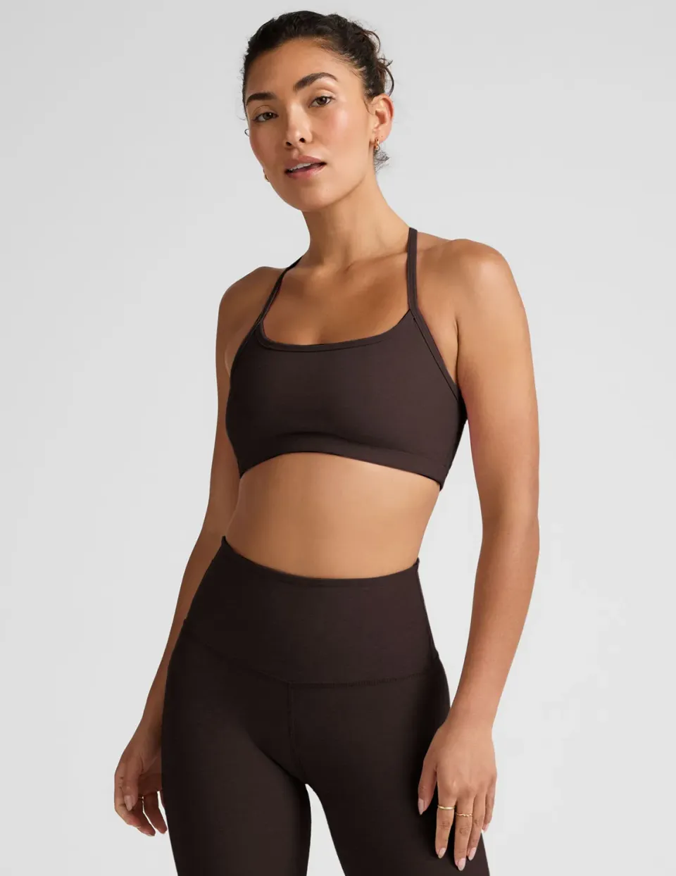 Beyond Yoga Spacedye Slim Racerback sport-bh Dark Chocolate Heather mellanstöd