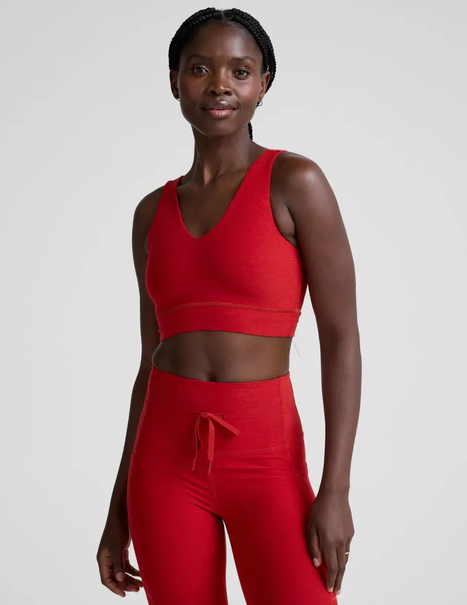 Beyond Yoga Spacedye Good Day Long Line sport-bh Holly Red Heather mjuk