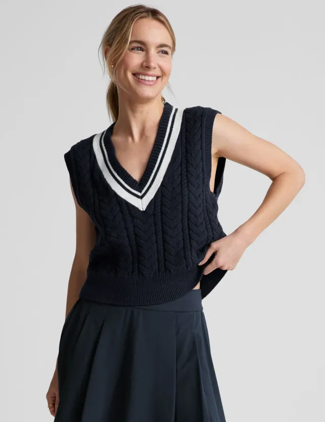 Beyond Yoga The Cable Knit Vest Nocturnal Navy stickad väst
