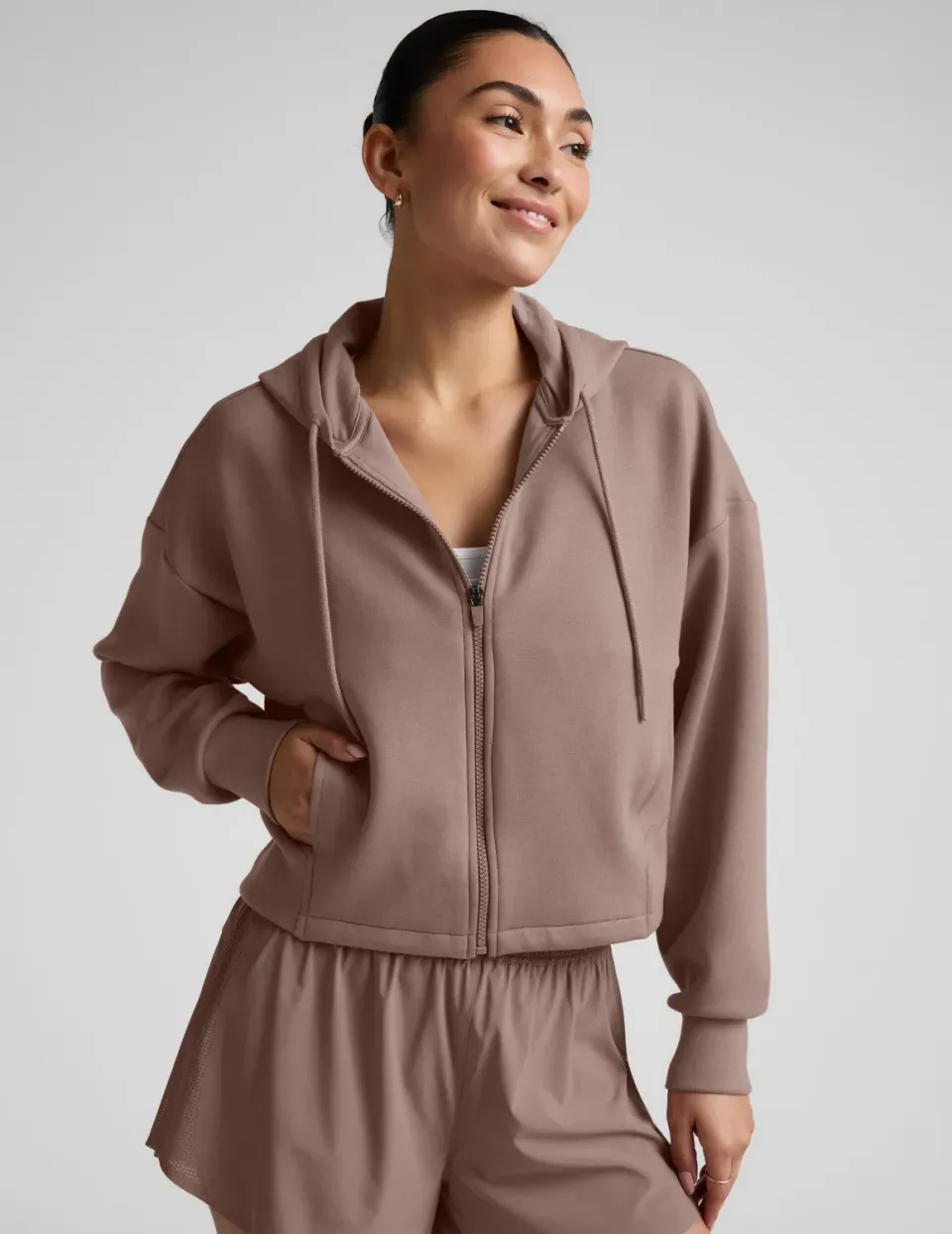 Beyond Yoga SoftSpring Full Zip Hooded Jacket jacka beige Taupe
