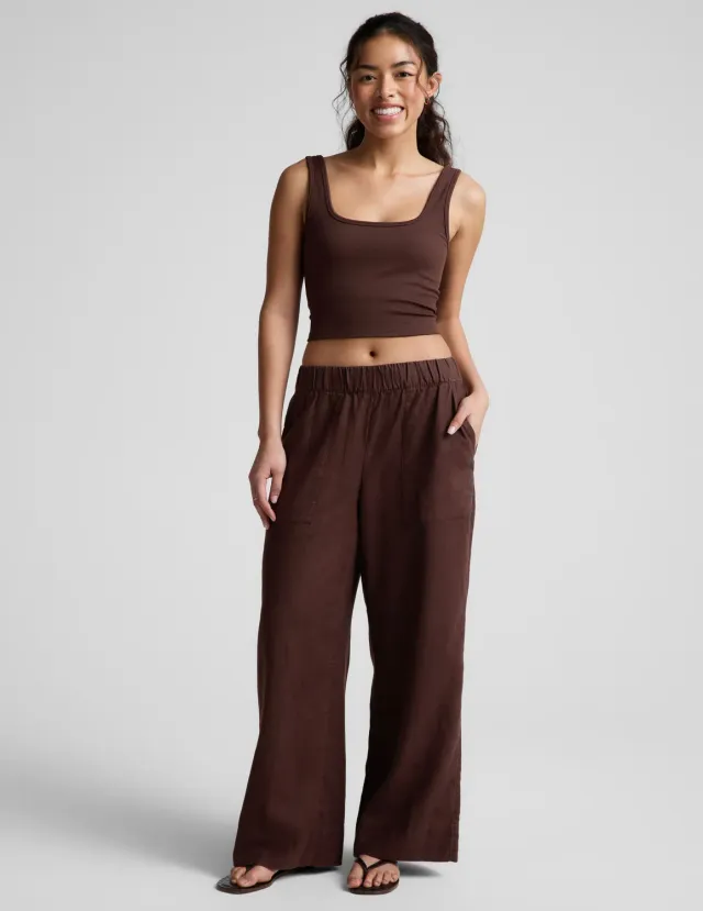 Beyond Yoga SoftWash Linen Easy Wide Leg Pant 29" byxor Iced Mocha