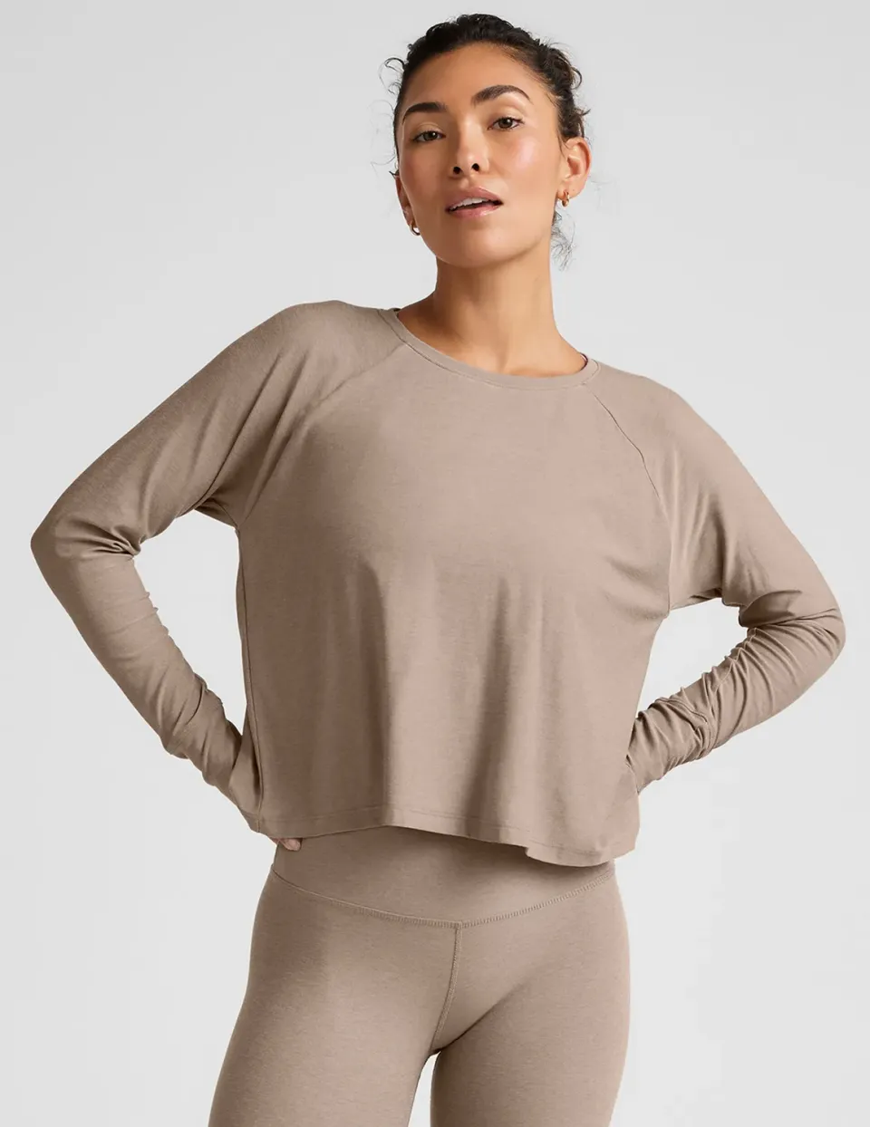 Beyond Yoga Featherweight Daydreamer Pullover Birch Heather tunn
